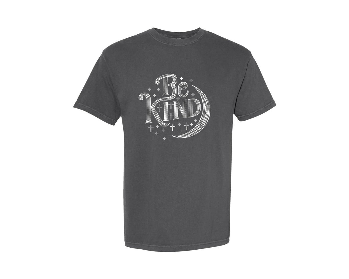 brand:Comfort Colors|color:Pepper|Be Kind Rhinestone Design 2 Graphic T-Shirt