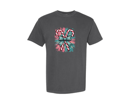 brand:Comfort Colors|color:Pepper|Candy Cane Brushstroke Colorful Can Graphic T-Shirt