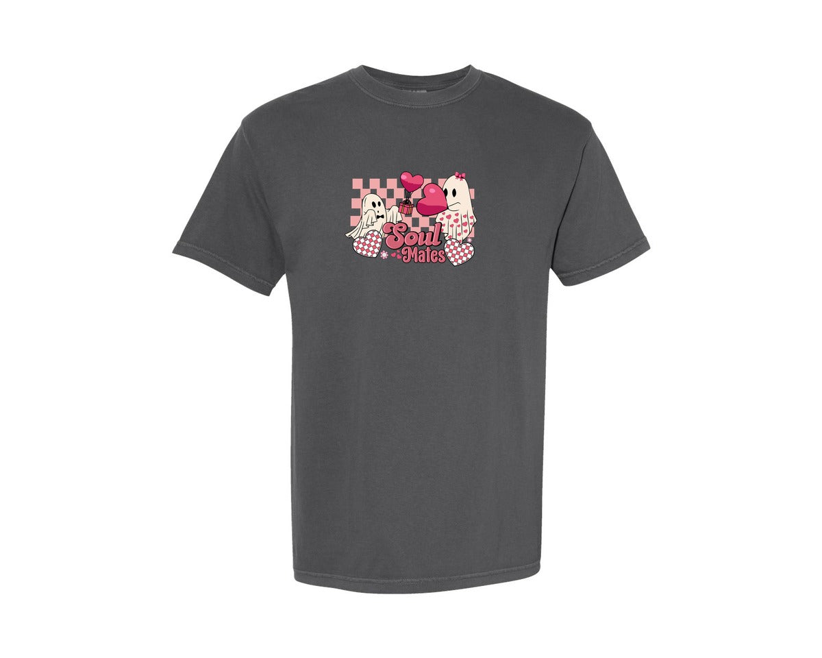brand:Comfort Colors|color:Pepper|Soul Mates Valentine Ghost Couple Graphic T-Shirt