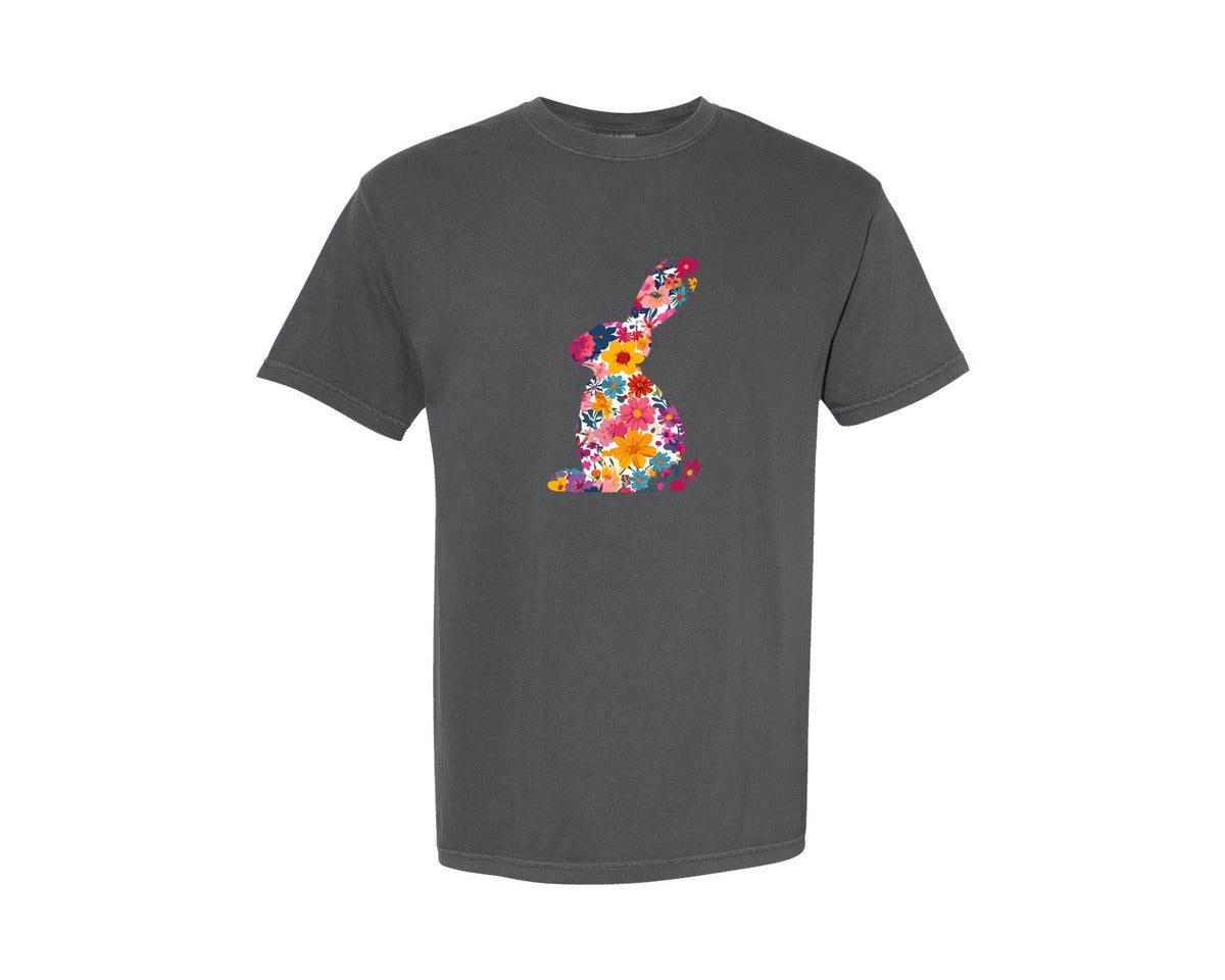 brand:Comfort Colors|color:Pepper|Floral Bunny Easter Rabbit Graphic T-Shirt