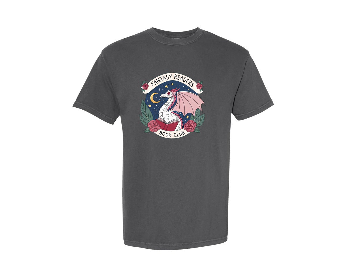 brand:Comfort Colors|color:Pepper|Fantasy Book Club Dragon Book Graphic T-Shirt