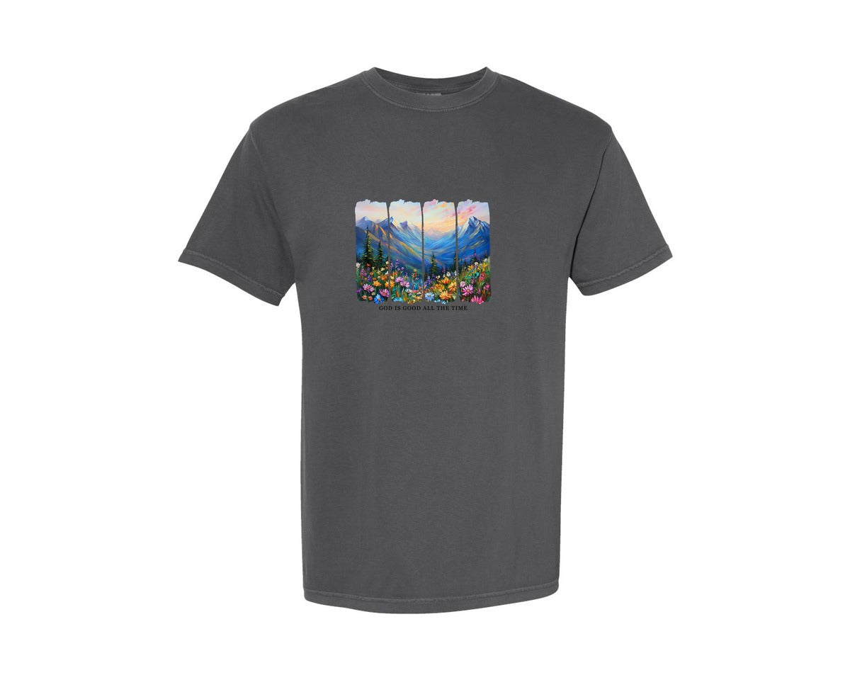 brand:Comfort Colors|color:Pepper|God Is Good Christian Brushstroke Graphic T-Shirt