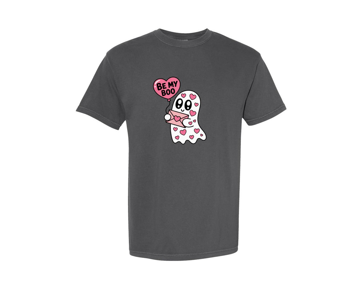 brand:Comfort Colors|color:Pepper|Cute Valentine Ghost Be My Boo Graphic T-Shirt