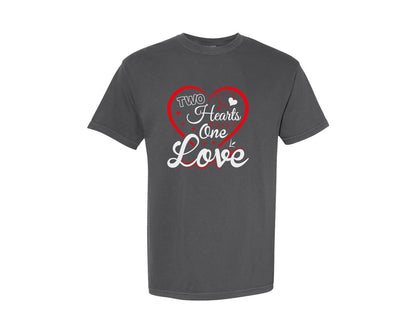 brand:Comfort Colors|color:Pepper|Two Hearts One Love T Shirt Design 2 Graphic T-Shirt