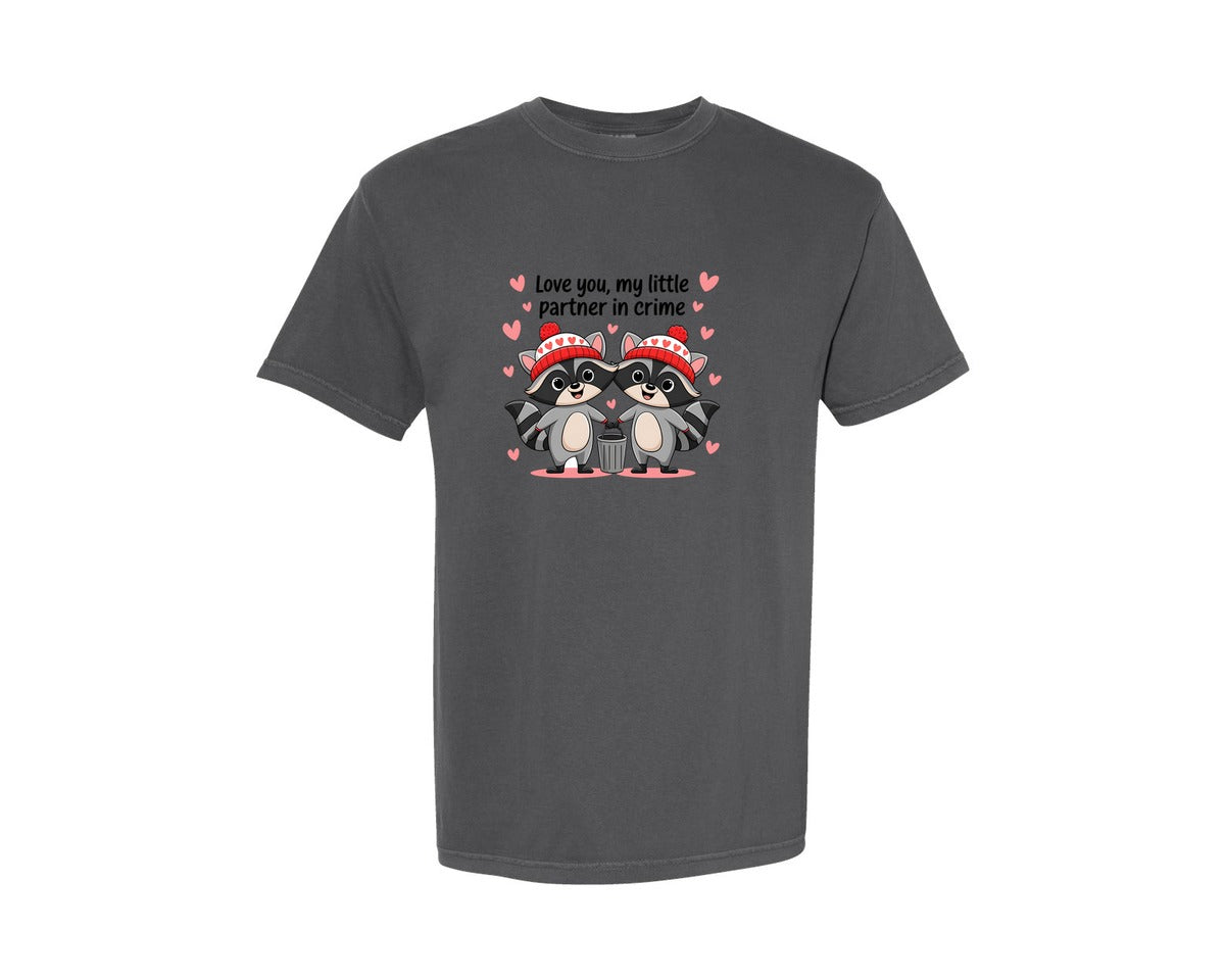 brand:Comfort Colors|color:Pepper|Valentine Raccoon Retro Valentine 2 Graphic T-Shirt