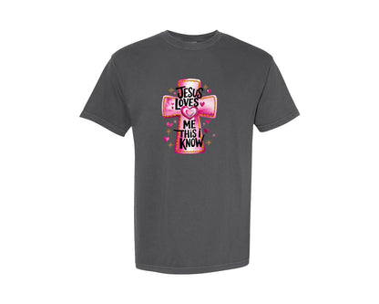 brand:Comfort Colors|color:Pepper|Jesus Loves Me This I Know Christian Graphic T-Shirt