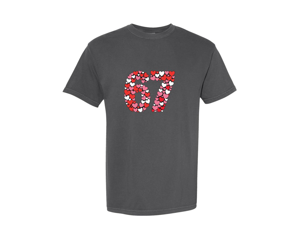 brand:Comfort Colors|color:Pepper|Heart Number 67 Funny Valentine Meme Graphic T-Shirt