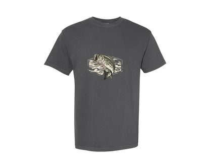 brand:Comfort Colors|color:Pepper|Camo Bass Fishing Desi Graphic T-Shirt
