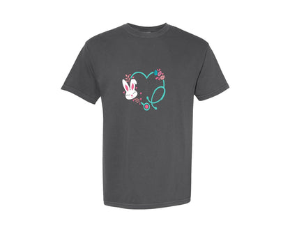 brand:Comfort Colors|color:Pepper|Easter Nurseheart Bunny Shirt Pngsvg 2 Graphic T-Shirt