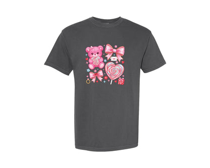 brand:Comfort Colors|color:Pepper|Valentines Day Coquette Bow Graphic T-Shirt