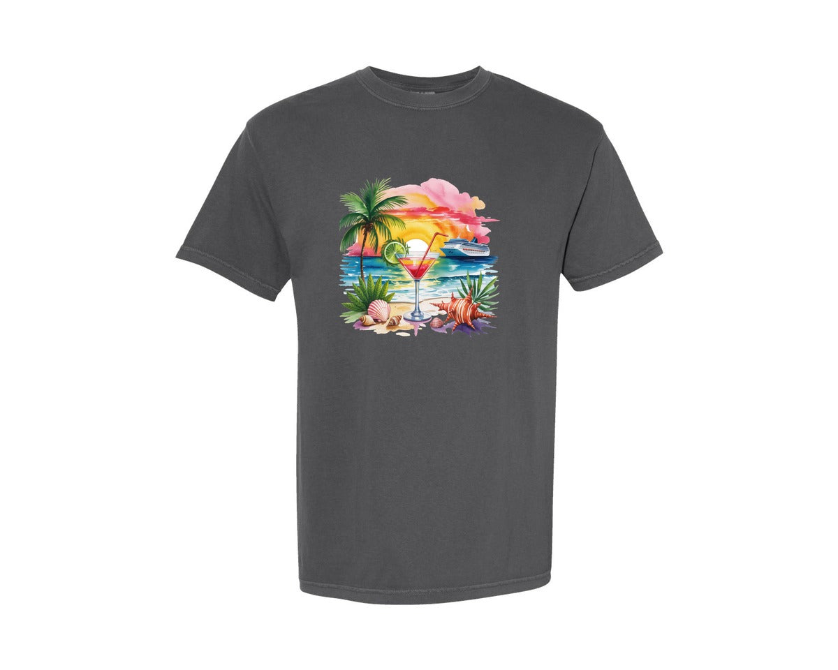 brand:Comfort Colors|color:Pepper|Summer Cocktail Ocean Beach Vacation Graphic T-Shirt