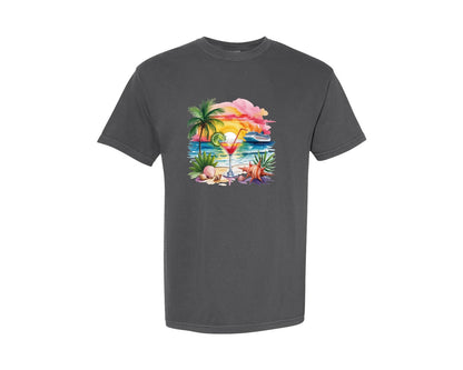 brand:Comfort Colors|color:Pepper|Summer Cocktail Ocean Beach Vacation Graphic T-Shirt