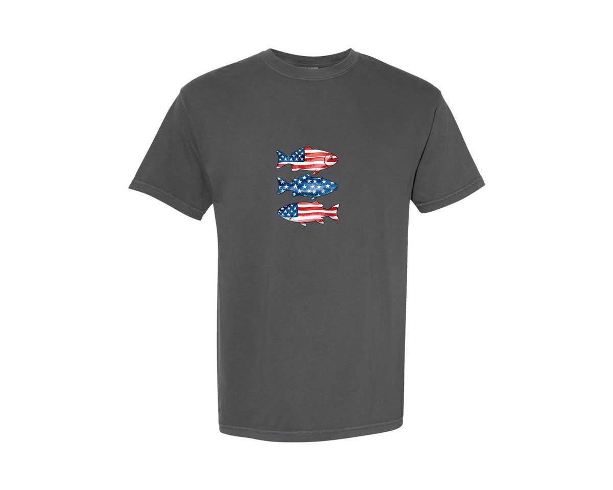 brand:Comfort Colors|color:Pepper|Patriotic Fish 4Th Of July America Graphic T-Shirt