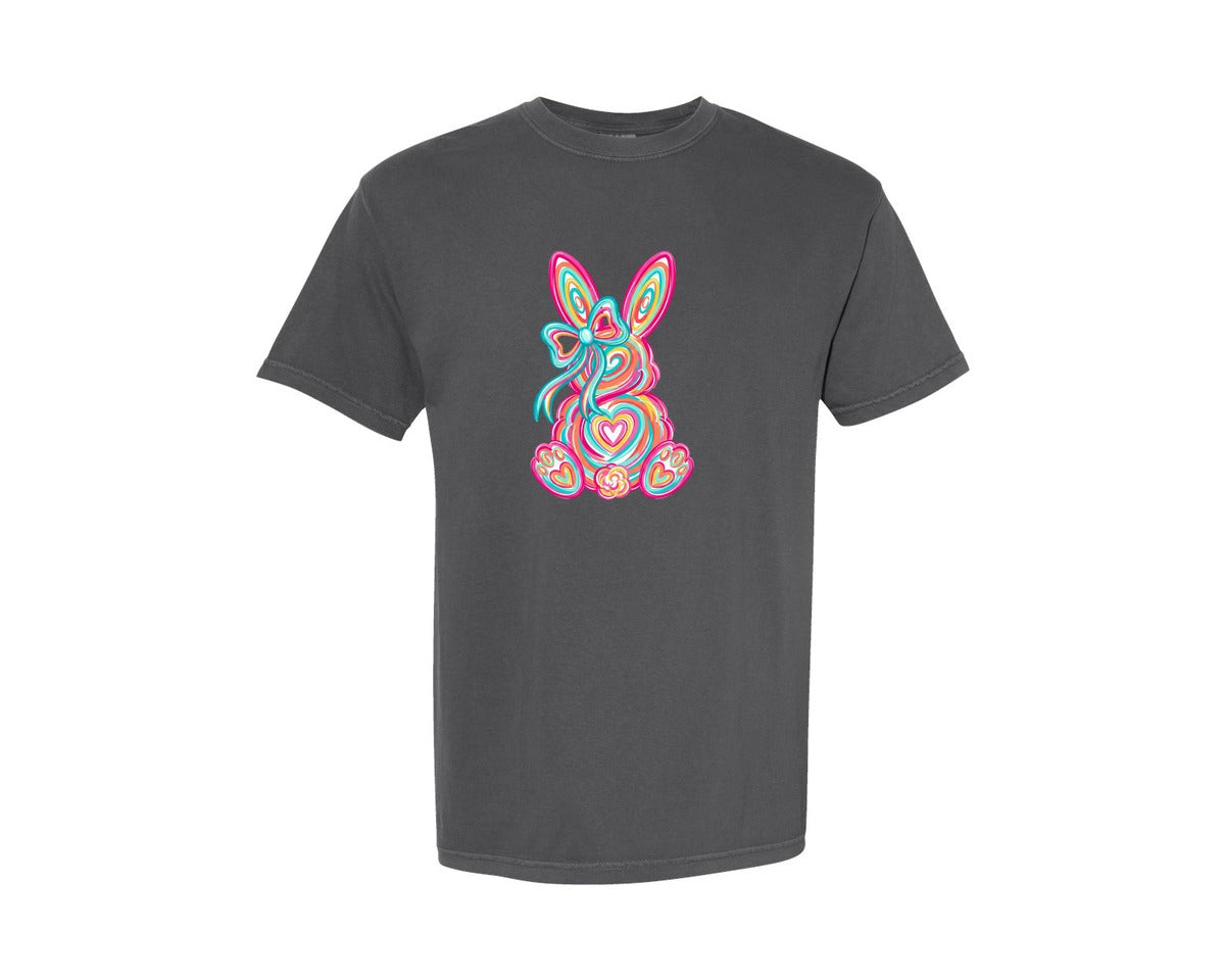 brand:Comfort Colors|color:Pepper|Preppy Coquette Bunny For Easter Graphic T-Shirt