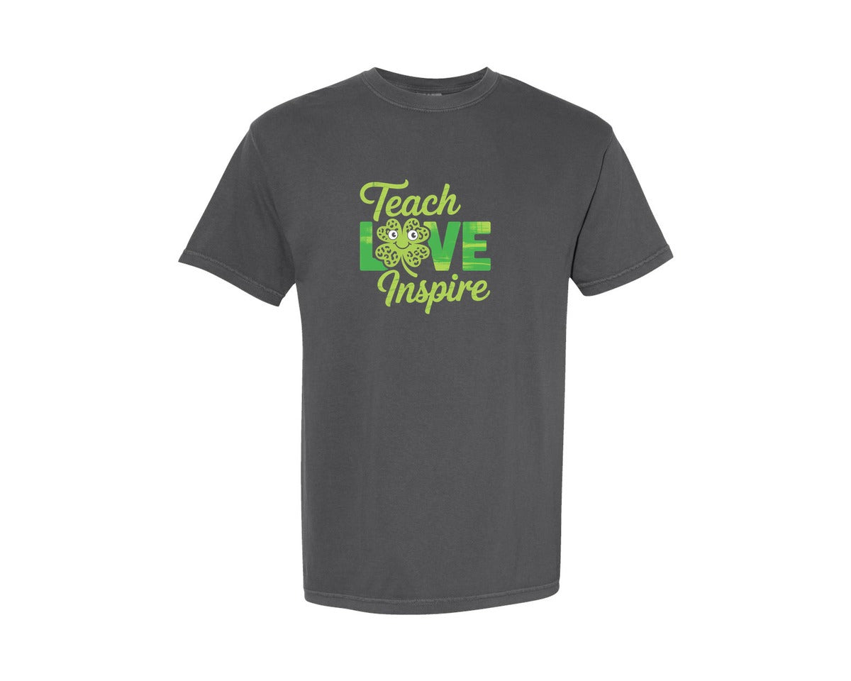 brand:Comfort Colors|color:Pepper|Teach Love Inspire Shamrock Teacher Graphic T-Shirt