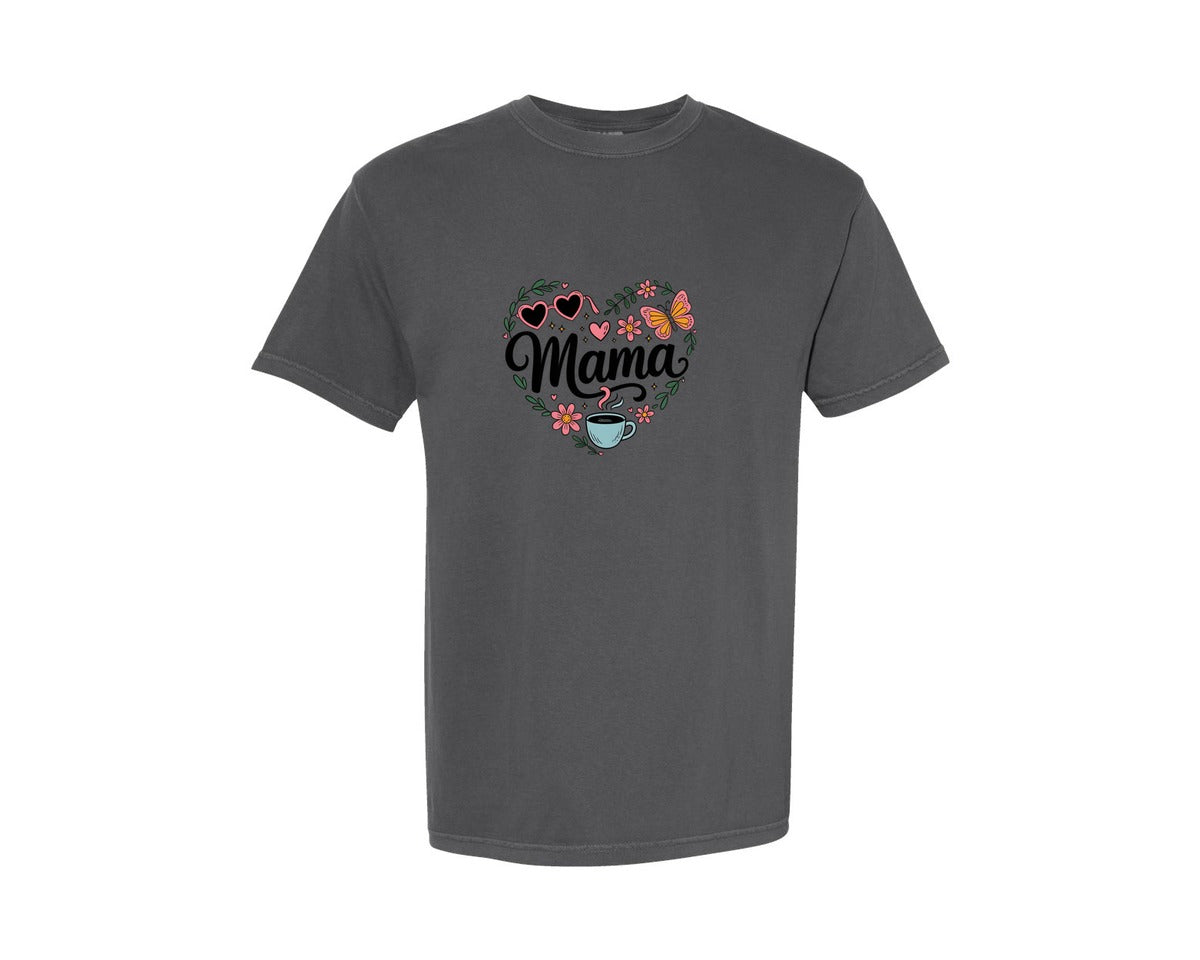 brand:Comfort Colors|color:Pepper|Mama Love Heart Floral T Shirt Design 50 Graphic T-Shirt