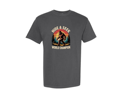 brand:Comfort Colors|color:Pepper|Funny Bigfoot Hide Seek Champion Graphic T-Shirt
