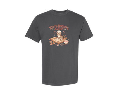 brand:Comfort Colors|color:Pepper|Kitty Biscuits Bakery Illustration Graphic T-Shirt