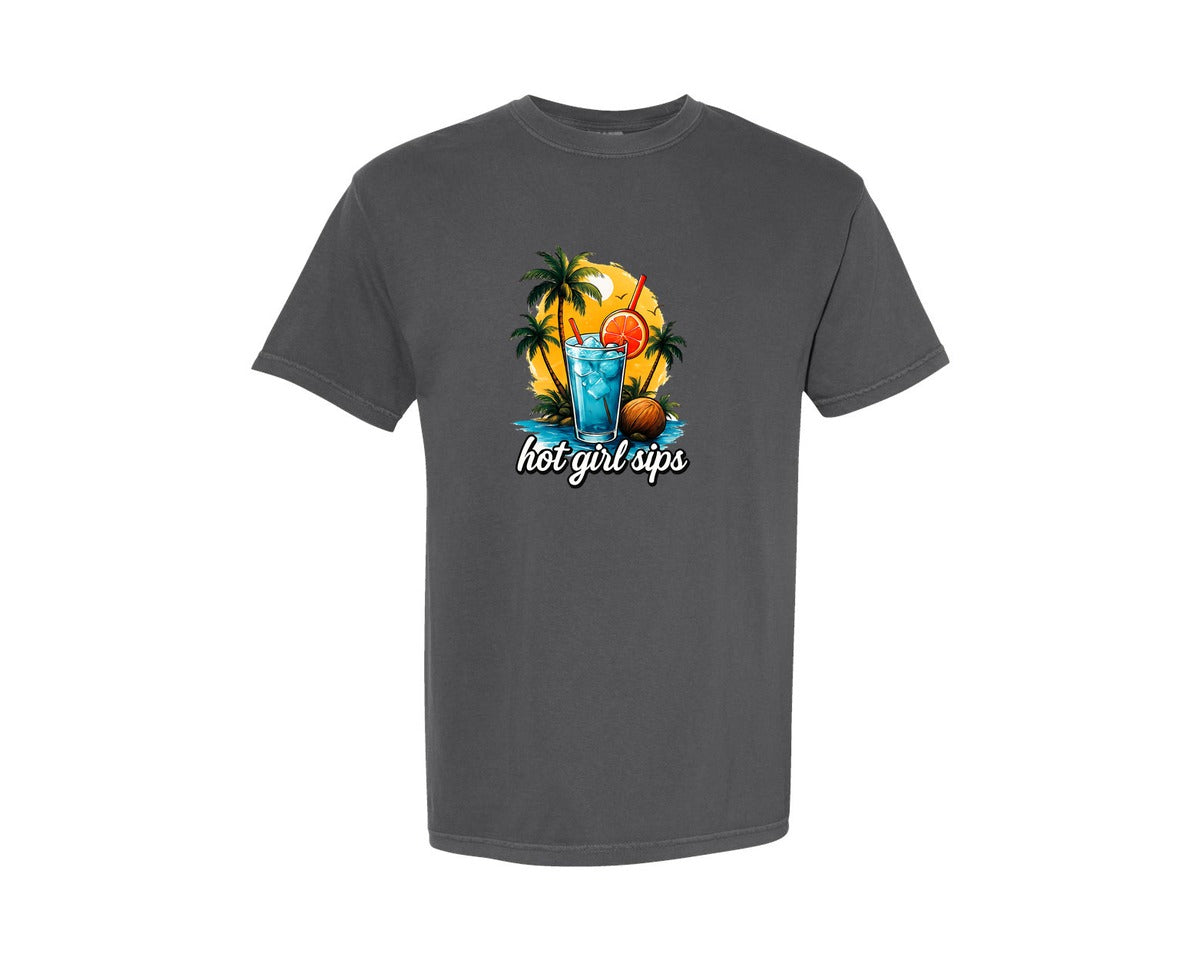 brand:Comfort Colors|color:Pepper|Hot Girl Sips T Shirt Design Graphic T-Shirt