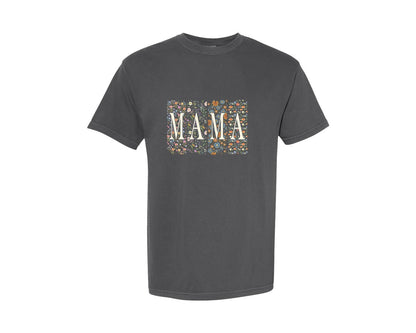 brand:Comfort Colors|color:Pepper|Dark Floral Block Mama Graphic T-Shirt