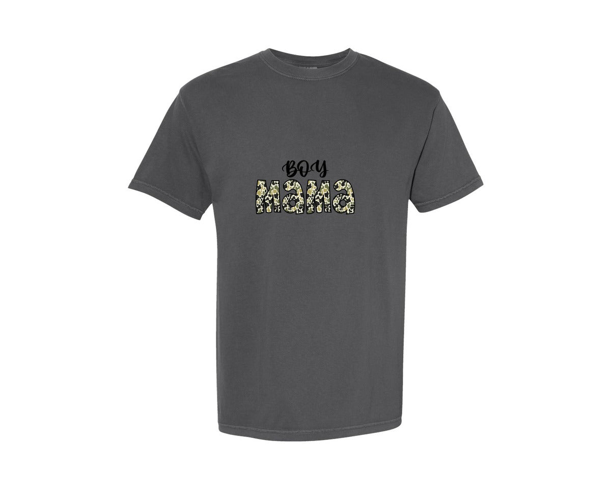 brand:Comfort Colors|color:Pepper|Boy Mama Boy Mom Camouflage Graphic T-Shirt