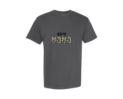 brand:Comfort Colors|color:Pepper|Boy Mama Boy Mom Camouflage Graphic T-Shirt
