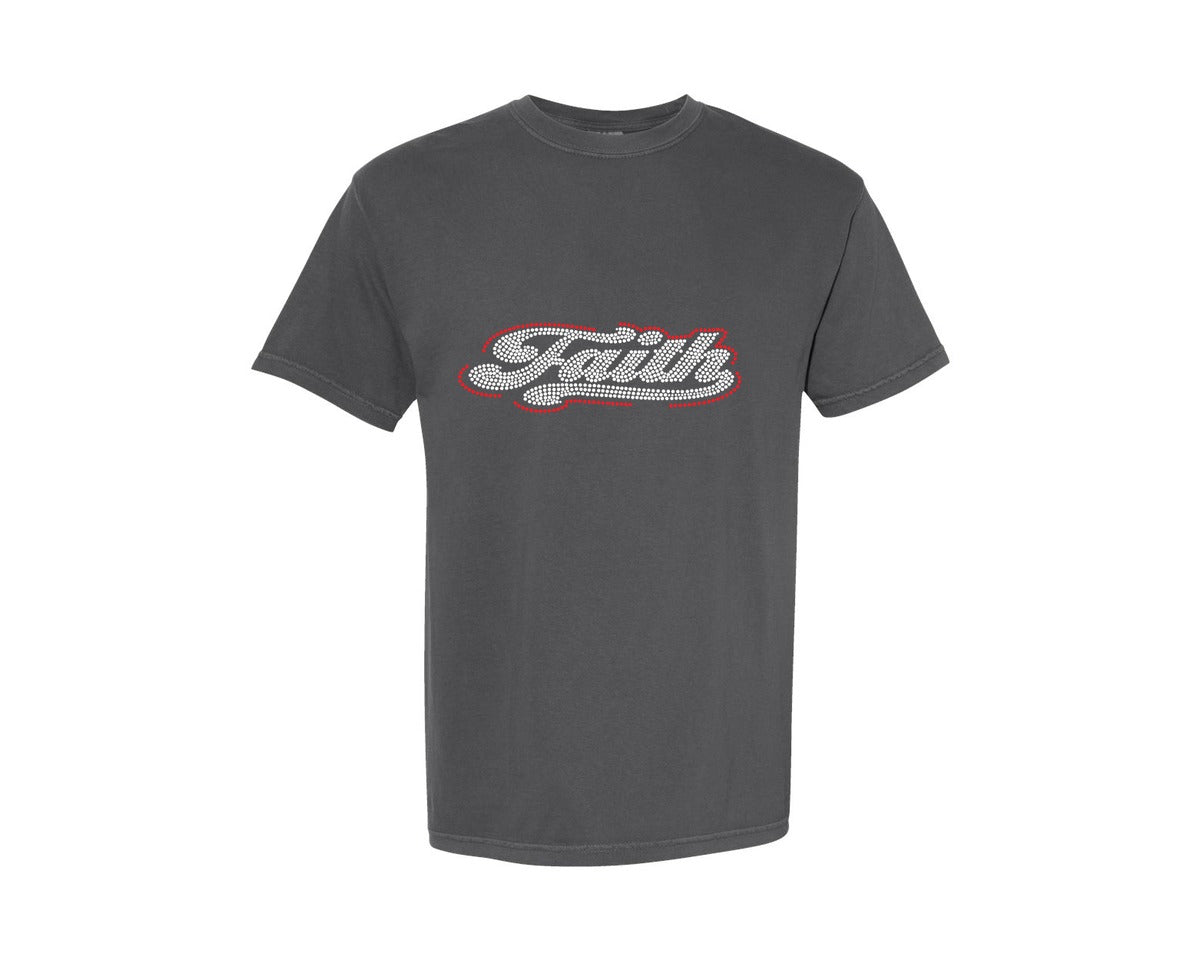brand:Comfort Colors|color:Pepper|Faith Rhinestone Template Design Graphic T-Shirt