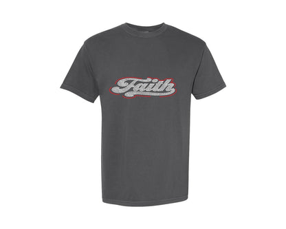 brand:Comfort Colors|color:Pepper|Faith Rhinestone Template Design Graphic T-Shirt