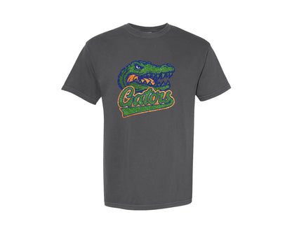 brand:Comfort Colors|color:Pepper|Gators Mascot Glitter Football Dtf Graphic T-Shirt