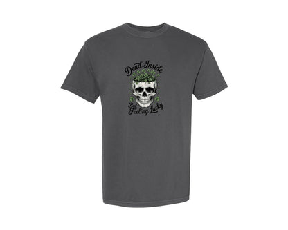 brand:Comfort Colors|color:Pepper|Retro Dead Inside But Feeling Lucky Graphic T-Shirt