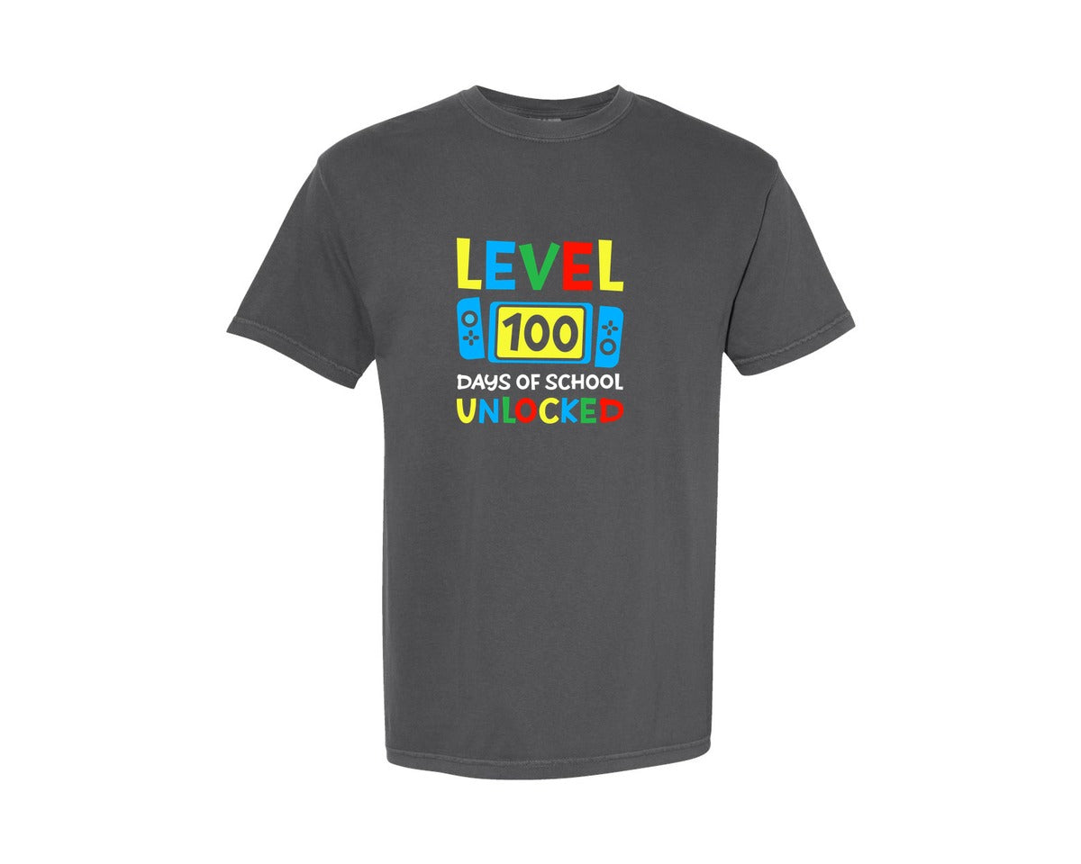 brand:Comfort Colors|color:Pepper|Level 100 Days Of School Unlocked Shirt 7 Graphic T-Shirt