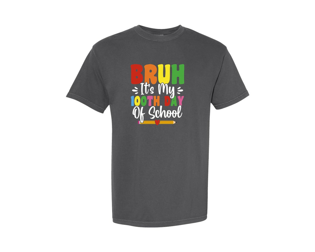brand:Comfort Colors|color:Pepper|Bruh Its My 100Th Day Of School 100 Da Graphic T-Shirt