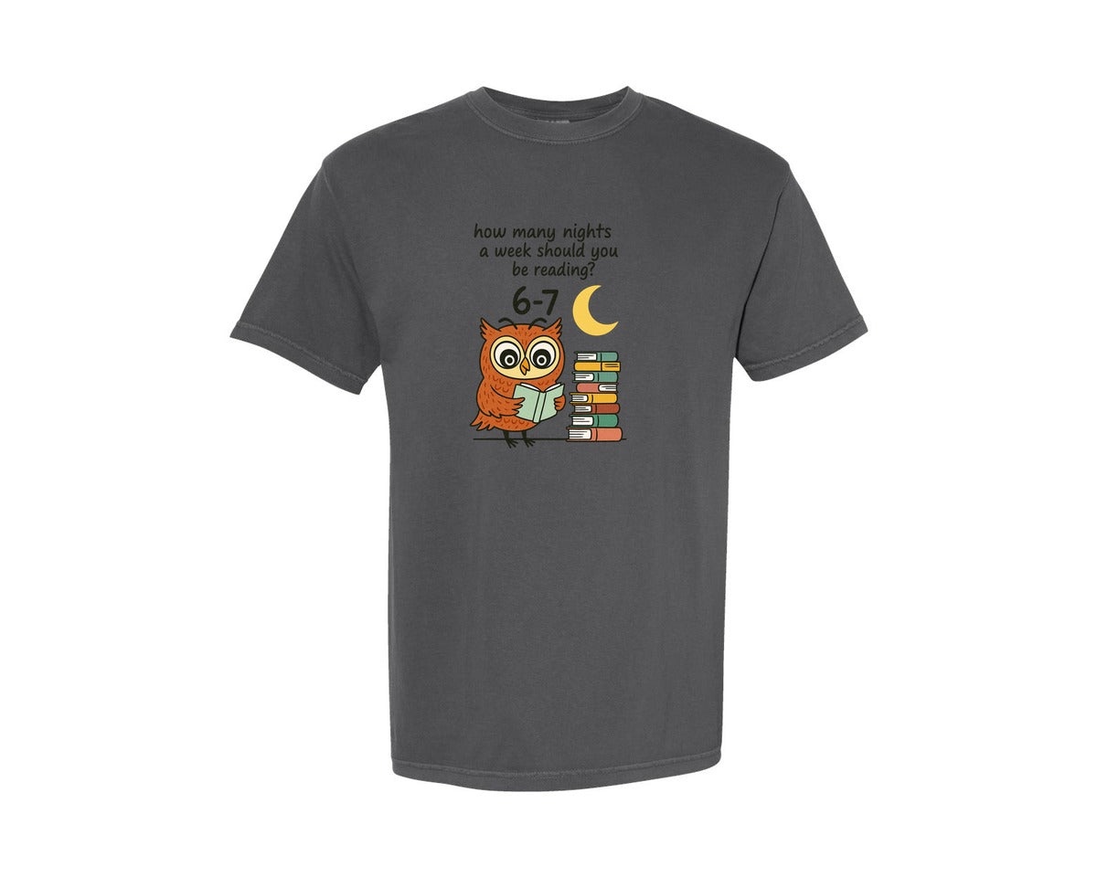 brand:Comfort Colors|color:Pepper|6 7 Reading Nights Owl Design Graphic T-Shirt