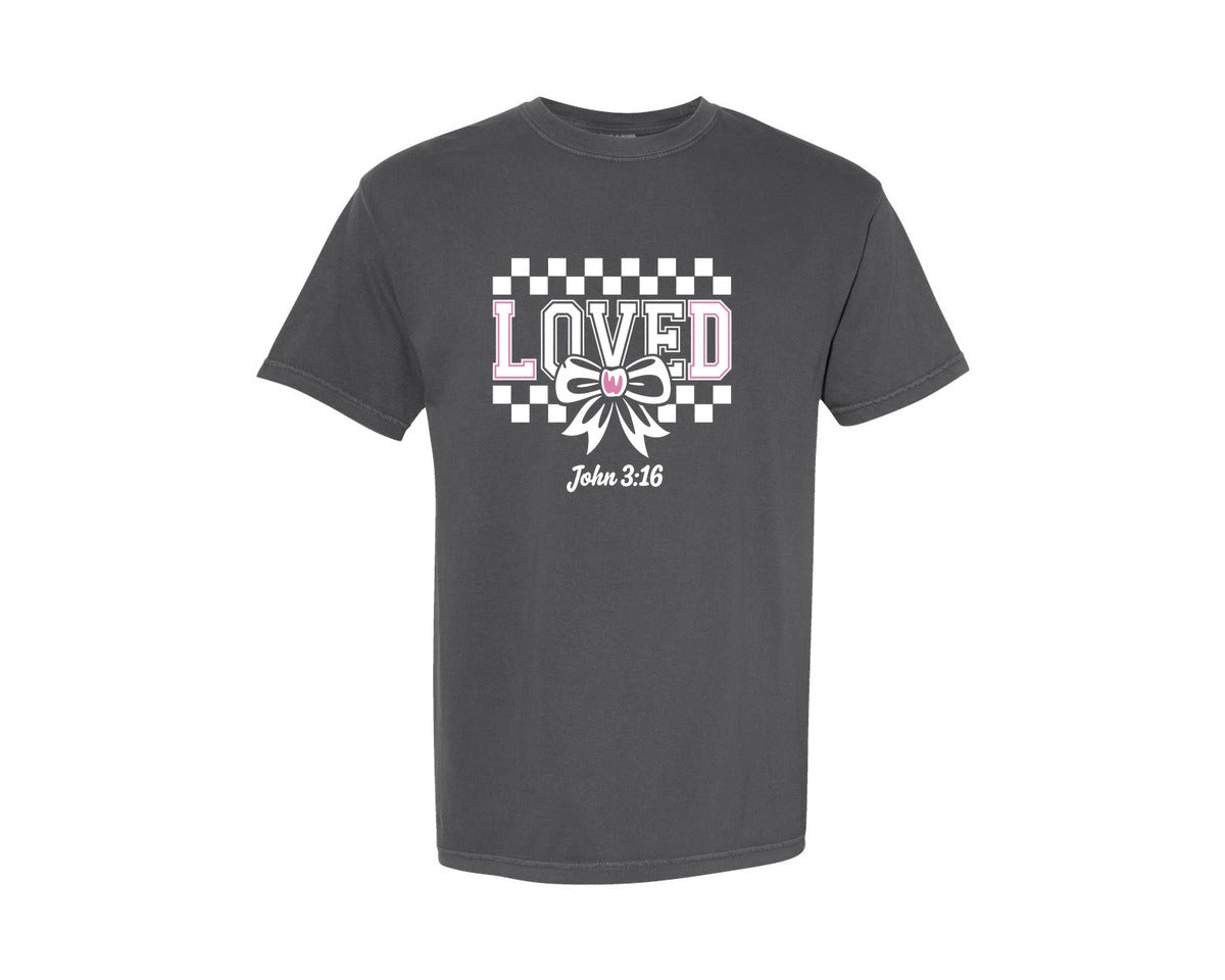 brand:Comfort Colors|color:Pepper|Loved John 316 Christian Valentines 9 Graphic T-Shirt
