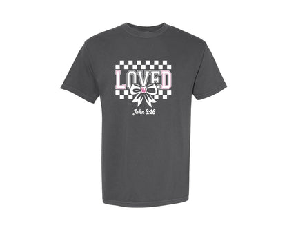 brand:Comfort Colors|color:Pepper|Loved John 316 Christian Valentines 9 Graphic T-Shirt