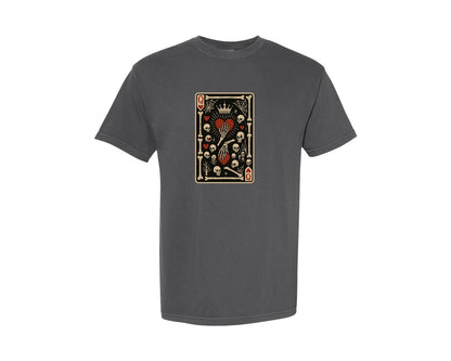 brand:Comfort Colors|color:Pepper|Queen Of Hearts Skeleton Gothic Graphic T-Shirt