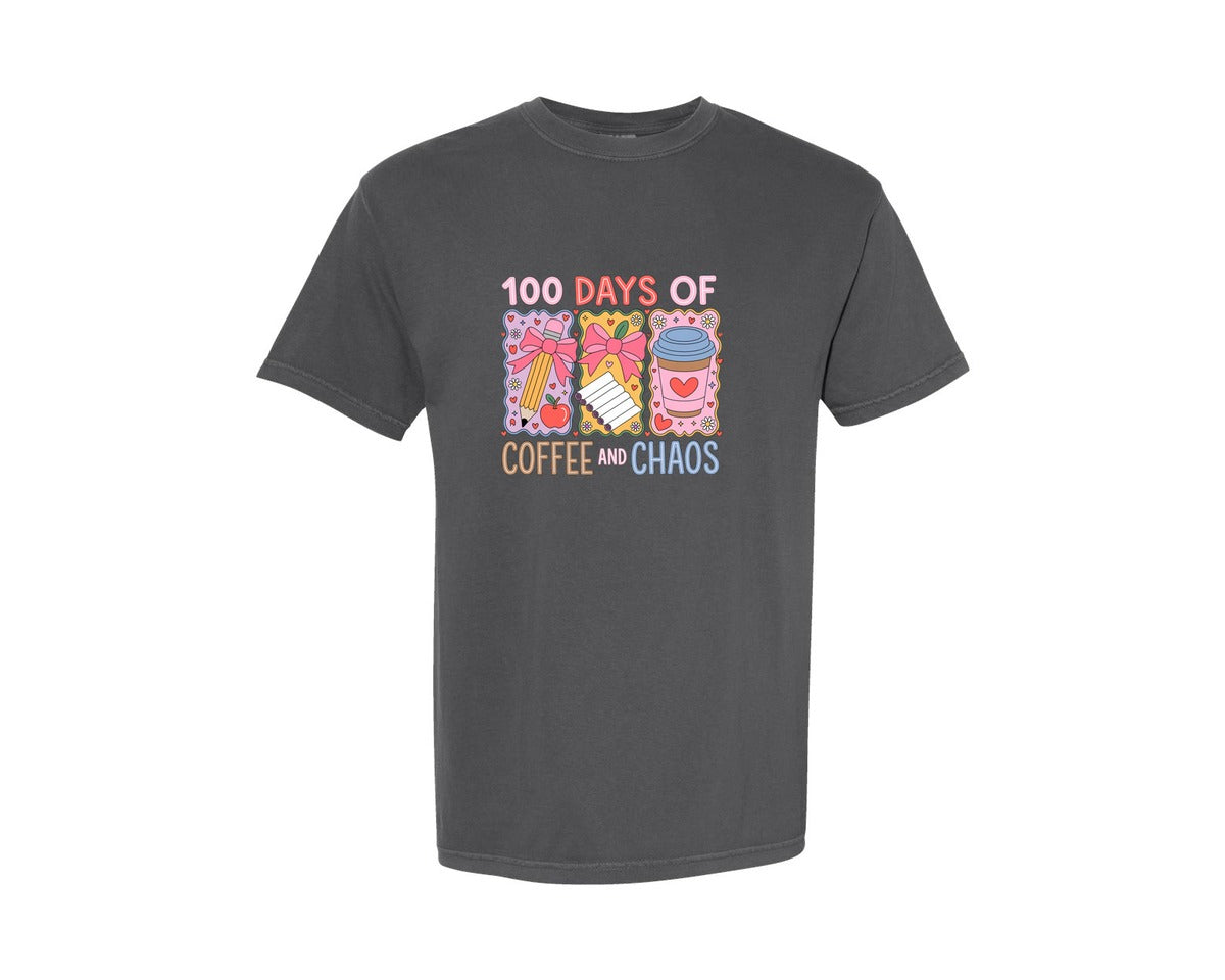 brand:Comfort Colors|color:Pepper|100 Days Of Coffee Chaos 8 Graphic T-Shirt
