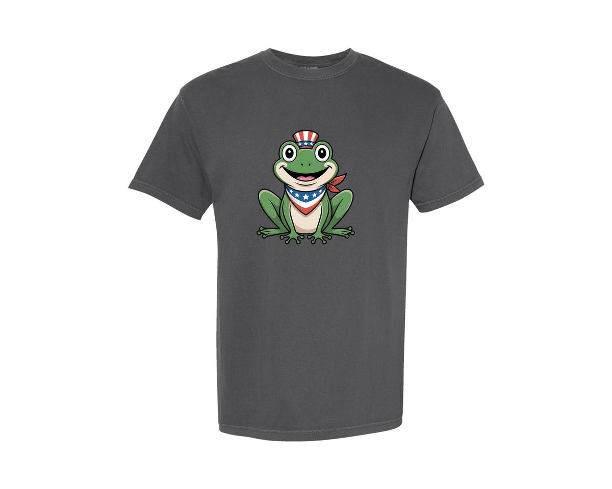brand:Comfort Colors|color:Pepper|Patriotic Frog Crossed Arms Usa Graphic T-Shirt