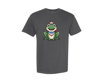 brand:Comfort Colors|color:Pepper|Patriotic Frog Crossed Arms Usa Graphic T-Shirt