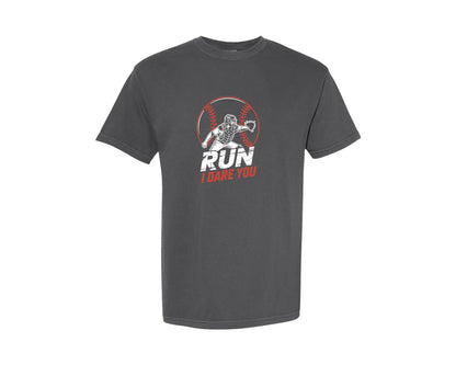 brand:Comfort Colors|color:Pepper|Run I Dare You Retro Baseball Design Graphic T-Shirt