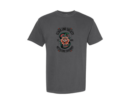 brand:Comfort Colors|color:Pepper|Elder Emo Snake Rose Tattoo Art Graphic T-Shirt
