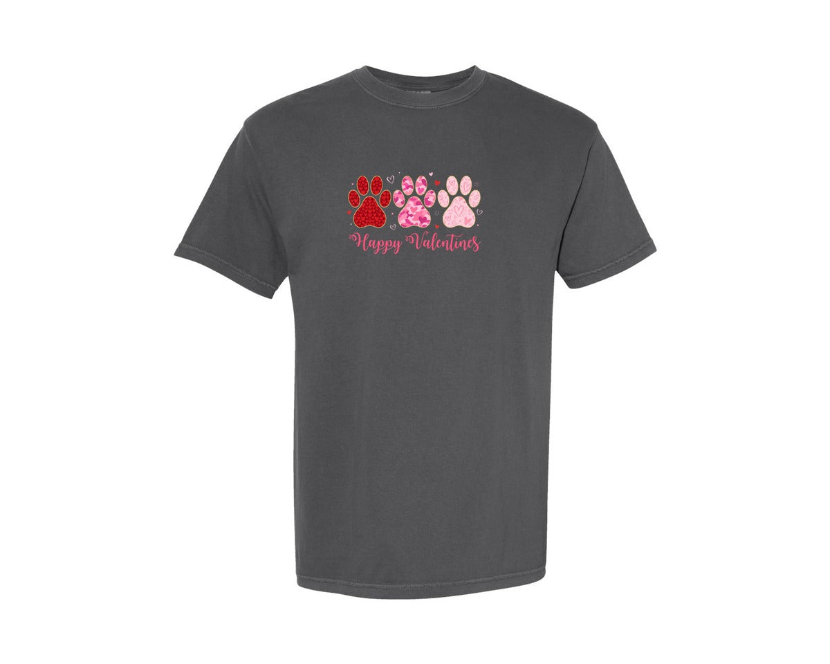 brand:Comfort Colors|color:Pepper|Happy Valentines Paw Print Graphic T-Shirt