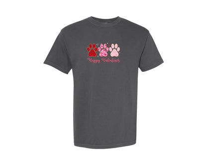 brand:Comfort Colors|color:Pepper|Happy Valentines Paw Print Graphic T-Shirt