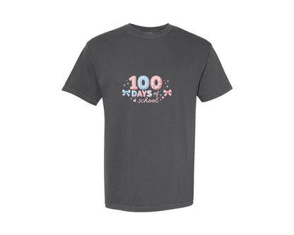 brand:Comfort Colors|color:Pepper|Preppy Teacher 100 Days Of School Graphic T-Shirt