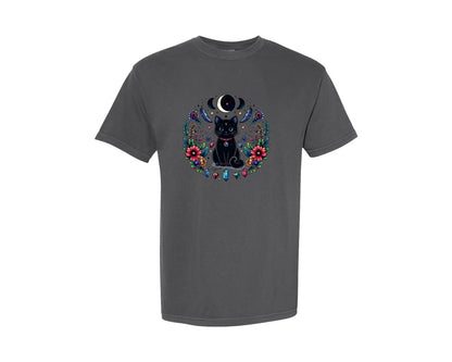 brand:Comfort Colors|color:Pepper|Moon Phases Crystal Witchy Cut Cat Graphic T-Shirt