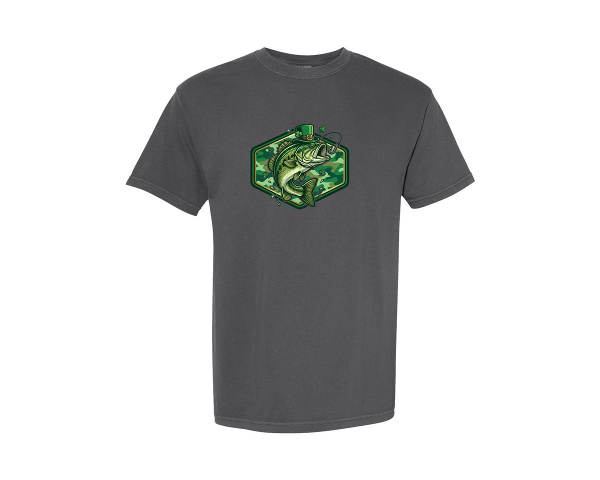 brand:Comfort Colors|color:Pepper|St Patricks Day Fishing Camouflage Graphic T-Shirt