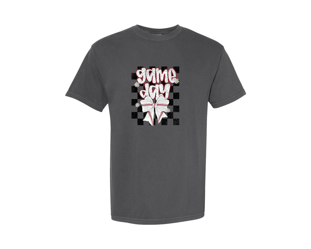 brand:Comfort Colors|color:Pepper|Checkered Baseball Game Day Graphic T-Shirt
