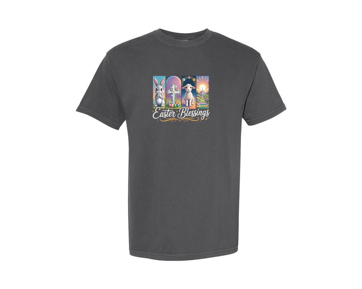 brand:Comfort Colors|color:Pepper|Easter Blessings Bunny Cross Graphic T-Shirt