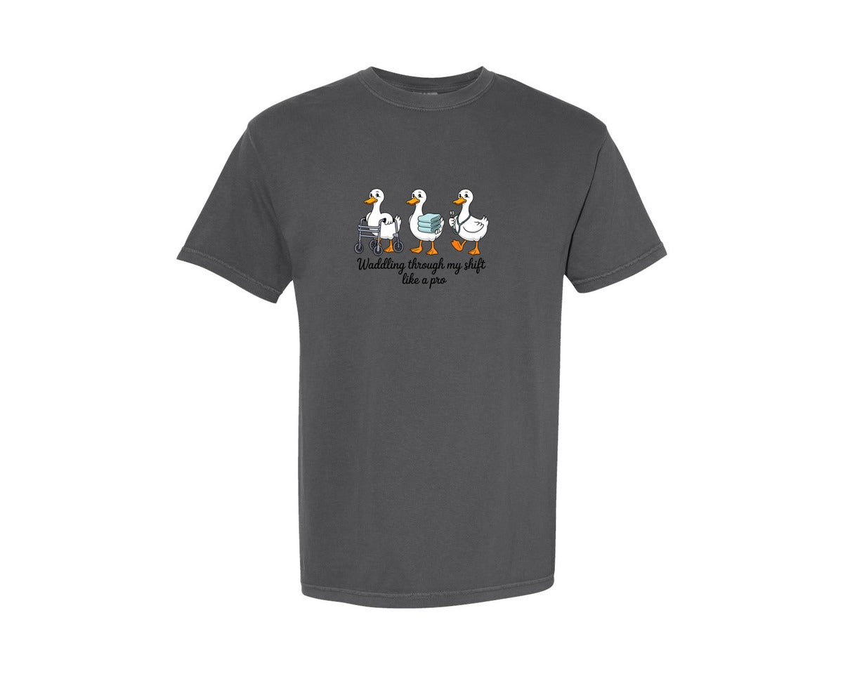 brand:Comfort Colors|color:Pepper|Funny Duck Nurse T Shirt Design Graphic T-Shirt