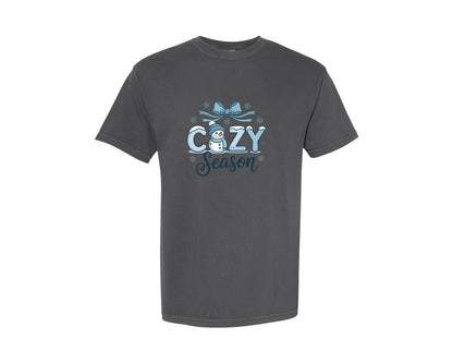 brand:Comfort Colors|color:Pepper|Gingham Coquette Cozy Season Snowman 3 Graphic T-Shirt